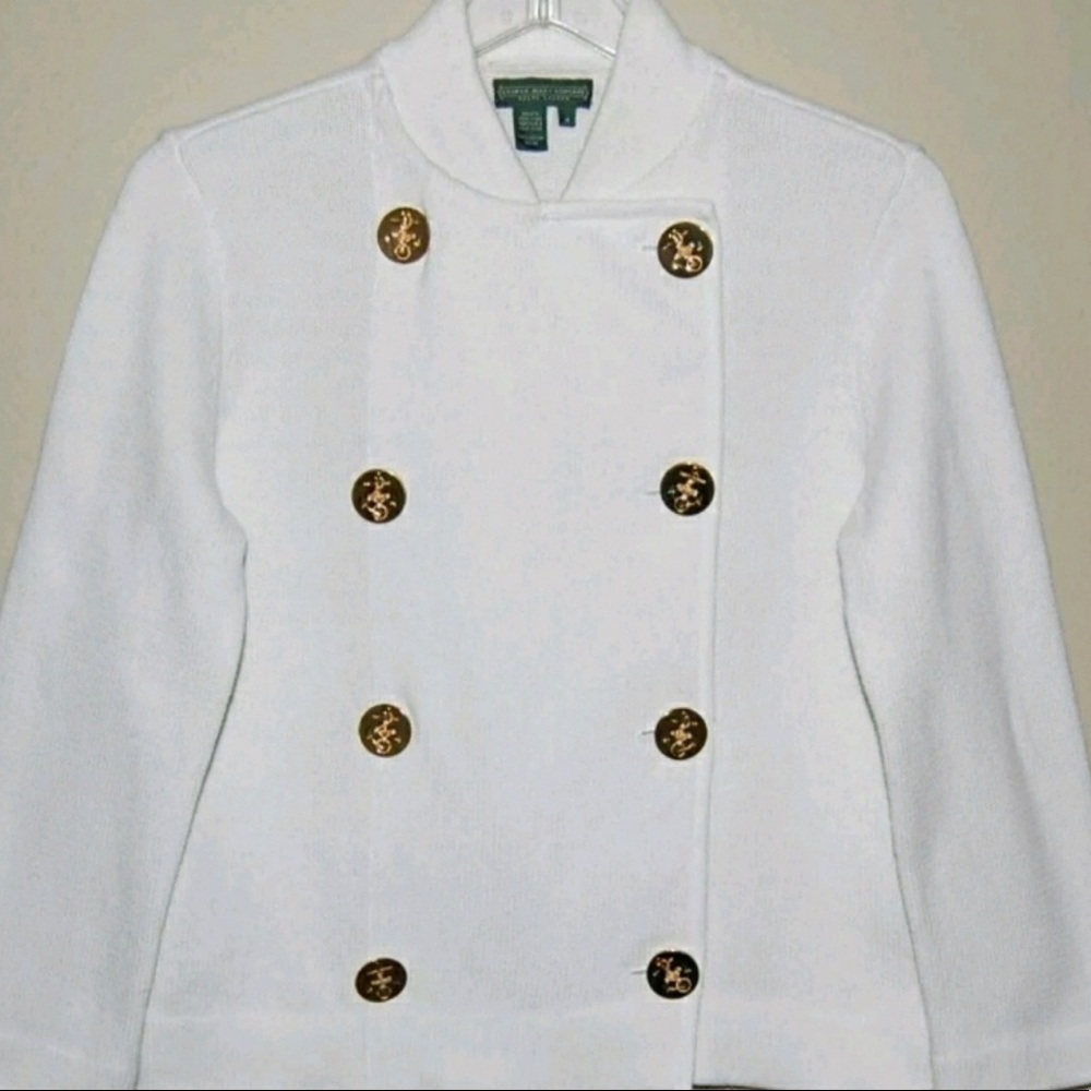 Ralph Lauren White Double-Breasted Pea Coat with Gold Buttons
